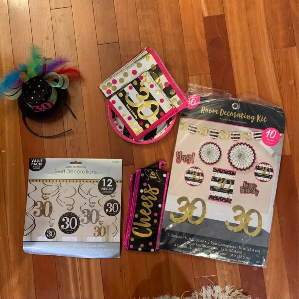 30th birthday gear- hat, sash, banners and more